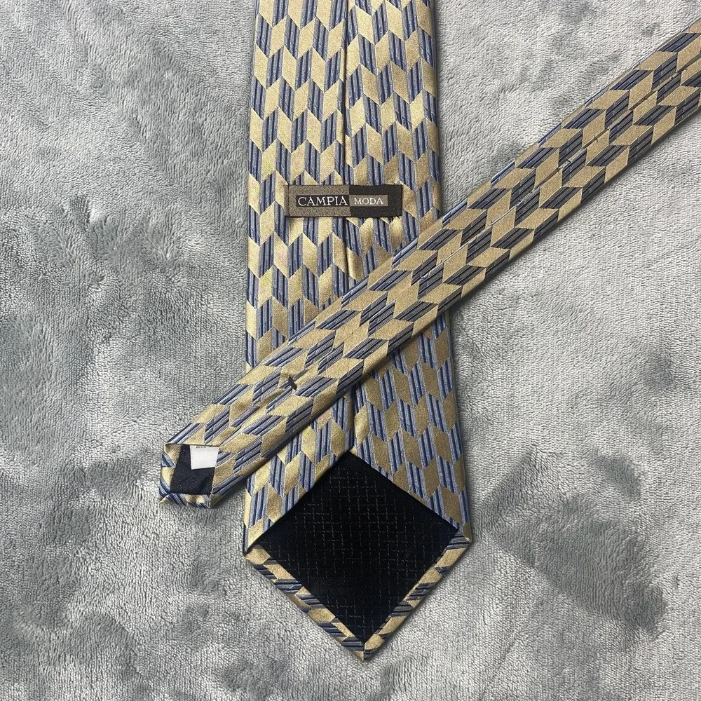Campia Moda Tie Mens One Size Gold Silk Geometric Pattern‎ Woven Classic